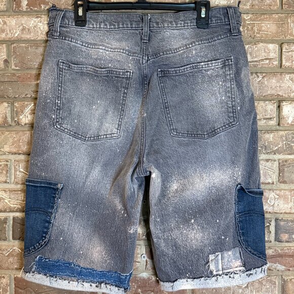 Upcycled Denim Patchwork Shorts High Waisted Wide Leg Size 12 - Picture 10 of 12